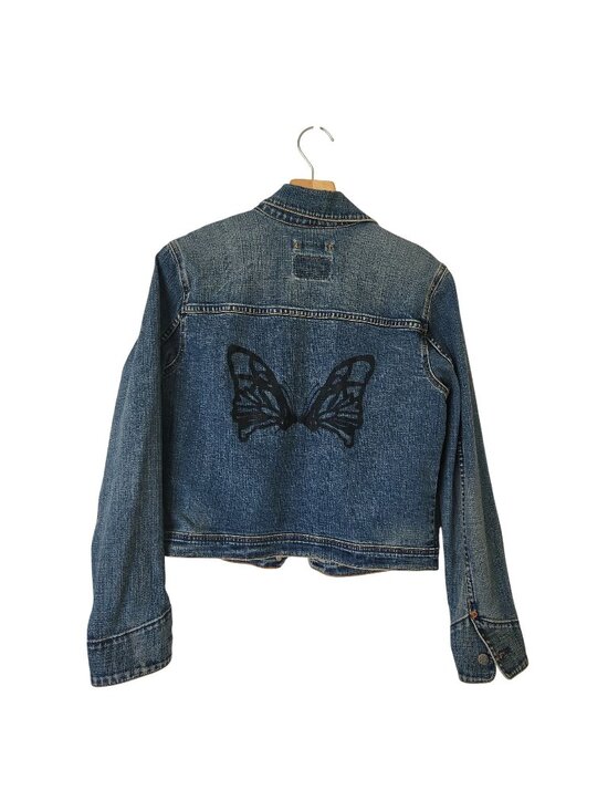 Levi's Jackets & Blazers - Levi's Retro Blue Denim Trucker Jacket Butterfly Print Y2K Coquette Fairy Cute